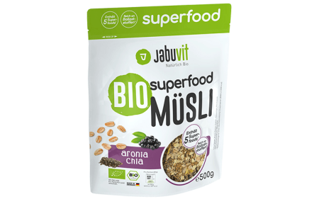 JabuVit Bio Superfood Müsli 500g - Aronia Chia - MHD 07.03.2023