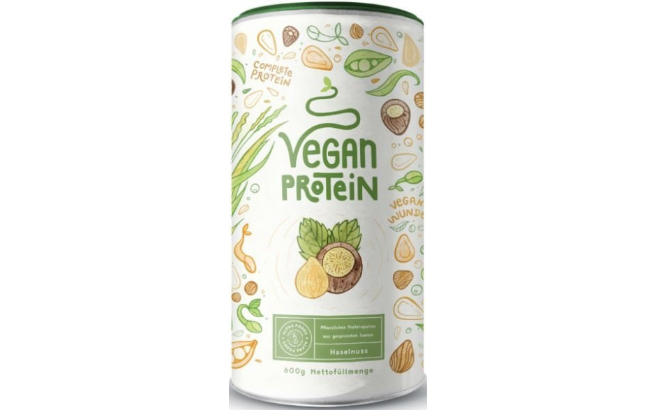 Organic Alpha Vegan Protein 600g Dose - Haselnuss - MHD 31.08.2023