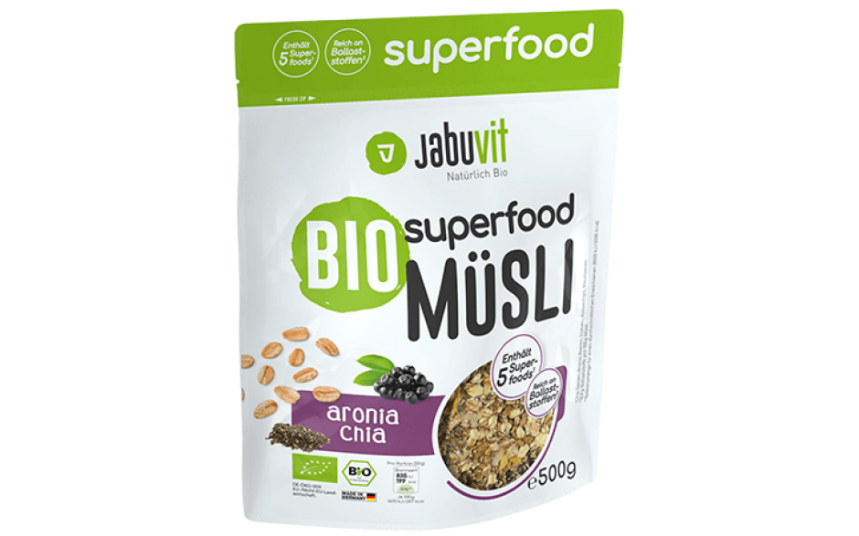 JabuVit Bio Superfood Müsli 500g - Aronia Chia - MHD 07.03.2023