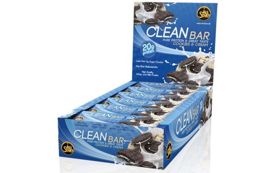 All Stars Clean Bar 18 x 60g Riegel - Cookies & Cream - MHD 11.05.2023 
