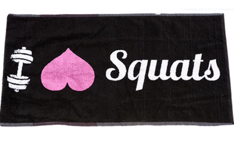 XXL Nutrition Gym Handtuch I Love Squats - Schwarz/Pink