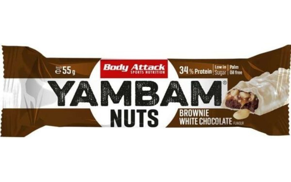 Body Attack YAMBAM Nuts - 55g Riegel - Brownie White Chocolate - MHD 12.06.2024