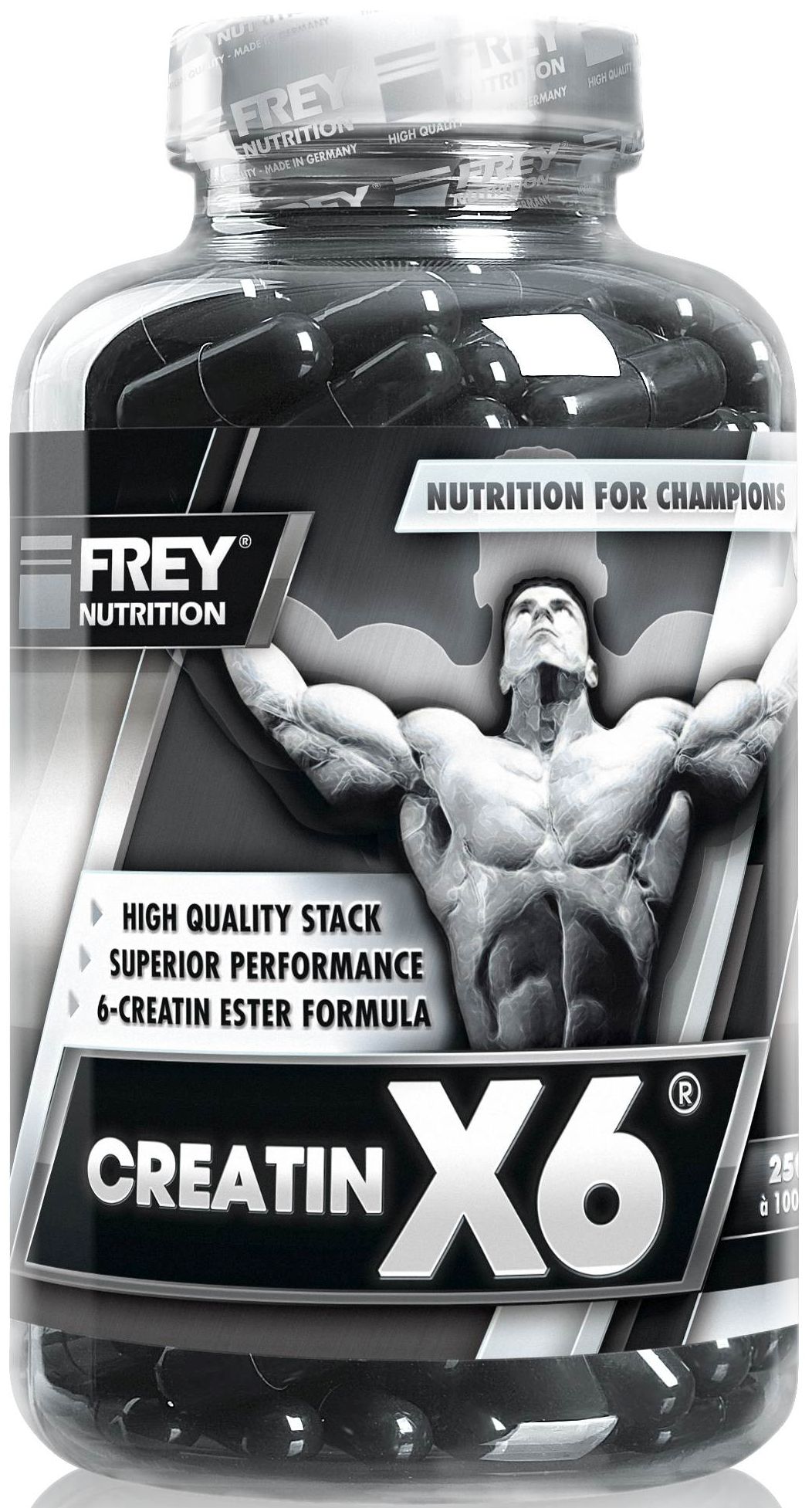 Frey Nutrition Creatin X6 250 Kapseln Kreatin Kraft Ester Malat Monohydrat B3 