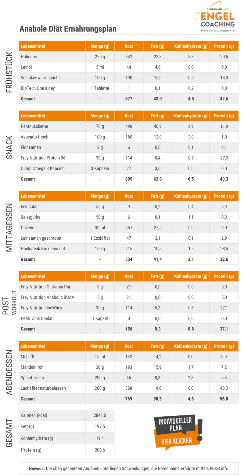 Anabole Diät Ernährungsplan optimale Fettverbrennung bei maximalen Muskelerhalt