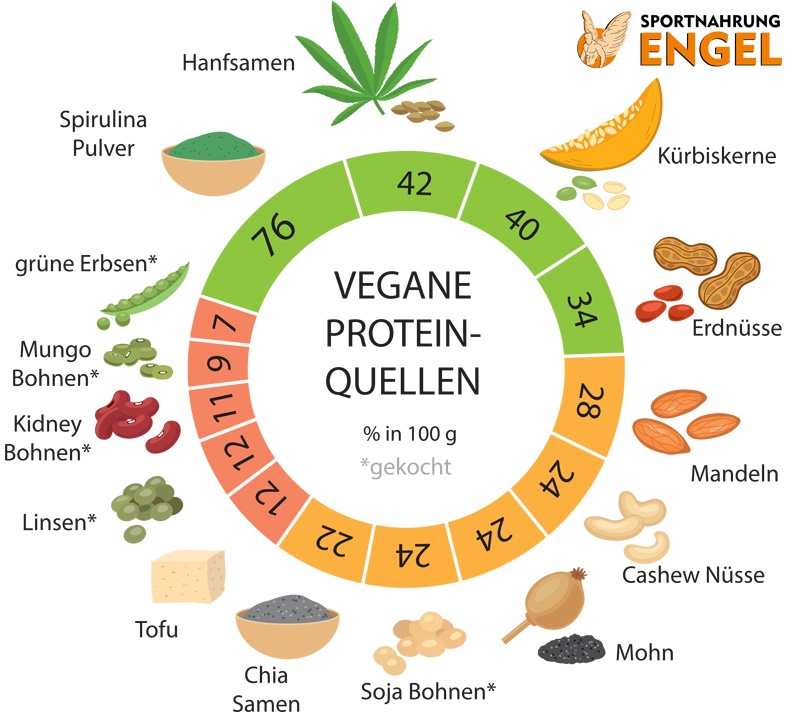 Proteingehalt veganer Proteinquellen