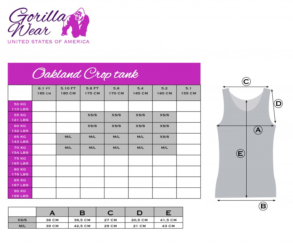 Größentabelle Gorilla Wear Oakland Crop Tank