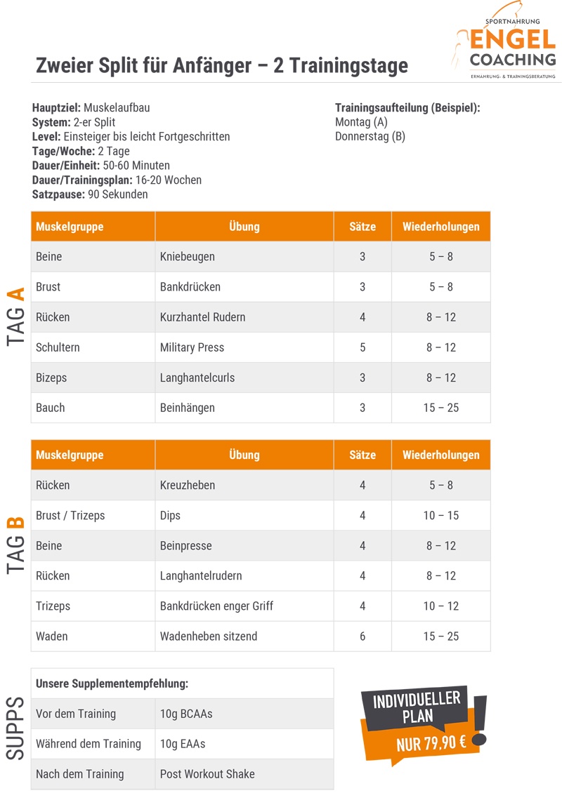 Zwei Trainingstage zweier Ganzkörper Split