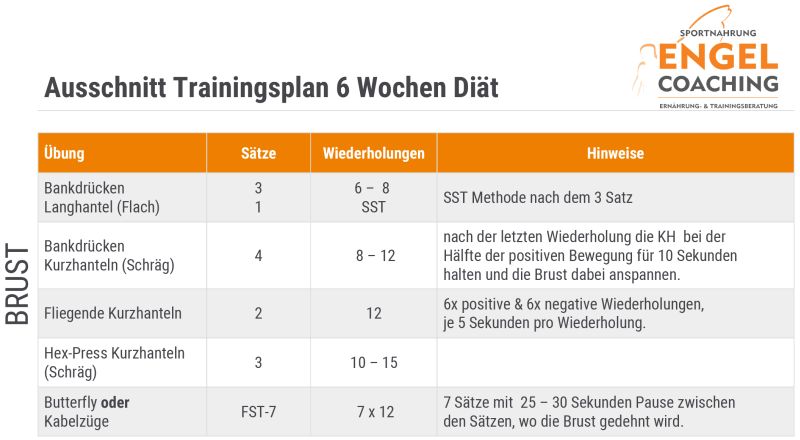 Ausschnitt Trainingsplan 6 Wochen Diät