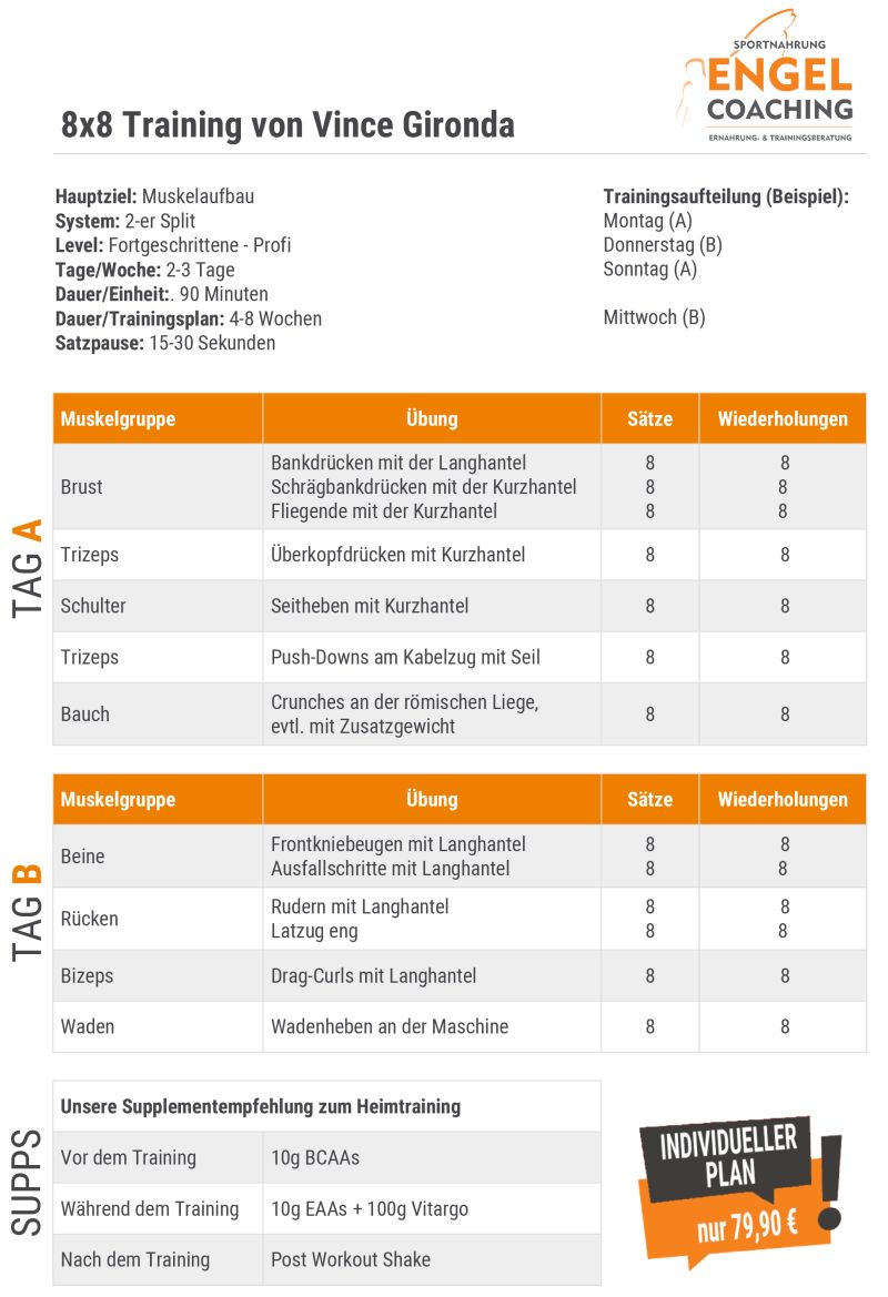 8x8 Volumen Trainingsplan nach Vince Gironda