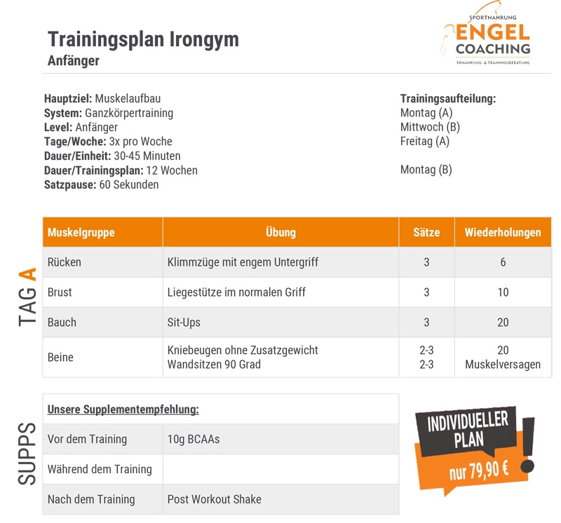 Irongym Trainingsplan für Anfänger