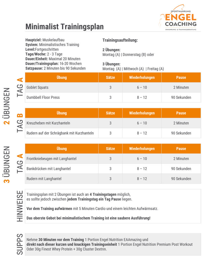 Minimalist Prinzip - Kostenloser Trainingsplan